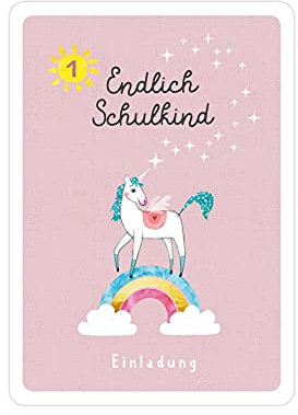 almira Design 10x Einladungskarten Einschulung EINHORN ROSA, Einladungen Schulanfang, Einschulung, Mädchen