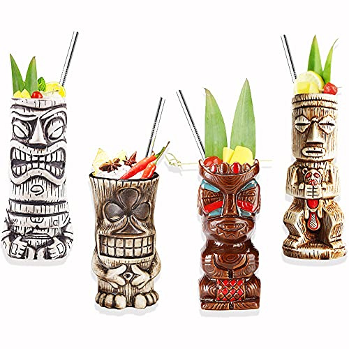 Vinbcorw Tiki gläser–Tiki Becher – cocktailgläser–Cocktail Set–Keramik Cocktailgläser–Hawaii deko –Tiki Bar–Partydekoration–Tiki Cocktail Party–Tiki Themed Parties–Halloween Parties.,A4