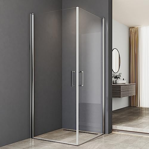Duschkabine 90x90cm Eckeinstieg Pendeltür 6mm NANO Beschichtung ESG Glas Duschkabine Schwingtür Duschabtrennung Dusche Duschwand Höhe 195cm ohne Duschtasse