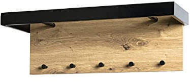 HAKU Wandgarderobe eiche, schwarz, MDF, Metall - Maße: B 70 cm x H 24 cm x T 25 cm, Style: Modern