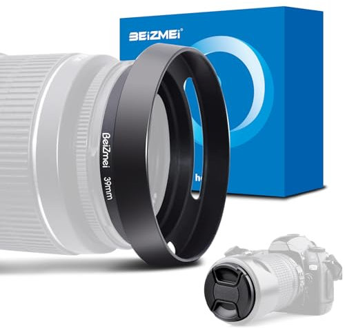 Paraluce universale da 39 mm, paraluce in metallo, compatibile con tutte le marche con filettatura filtro da 39 mm + copriobiettivo da 39 mm