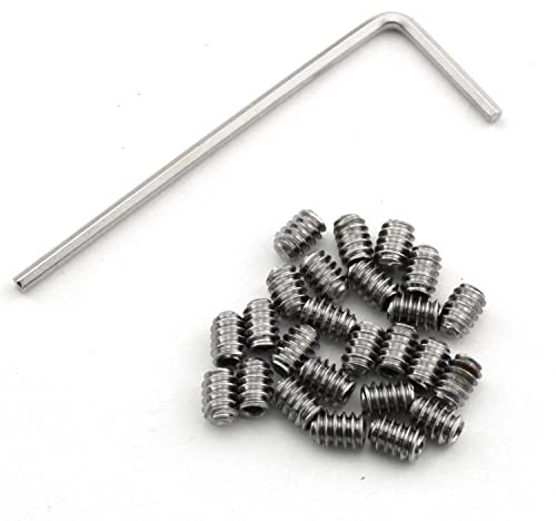 DGBRSM 25pcs 6-32 x 3/16 Stainless Steel Allen Head Hex Hexagon Socket Set Screws Cup Point with Hex Key Wrench