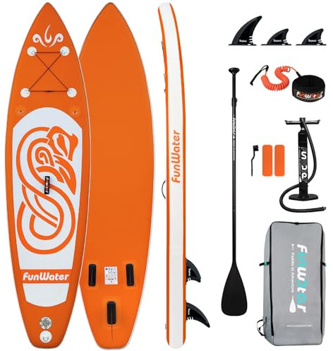 FunWater 10' &11' Stand Up Paddle Board Sup Board, Aufblasbares Stand Up Paddle Board für Erwachsene, Alle Fähigkeiten mit Aller Zubehör, Paddel, Pump, Sitz (10' Aztek-ORANGE)