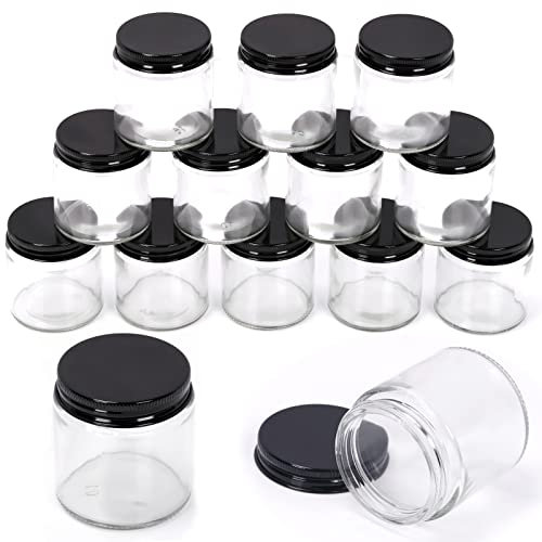 Swpeet Lot de 12 bocaux ronds en verre transparent de 120 ml avec couvercle noir - Bocaux ronds en verre avec couvercles - Bocaux de voyage pour crème, lotion