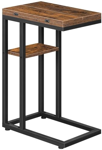 HOOBRO Foldable End Table, C Shaped Side Table with Storage Shelf, Small Snack Table Suitable for Living Room Bedroom Small Spaces, Easy Assembly, Rustic Brown BF29SF01