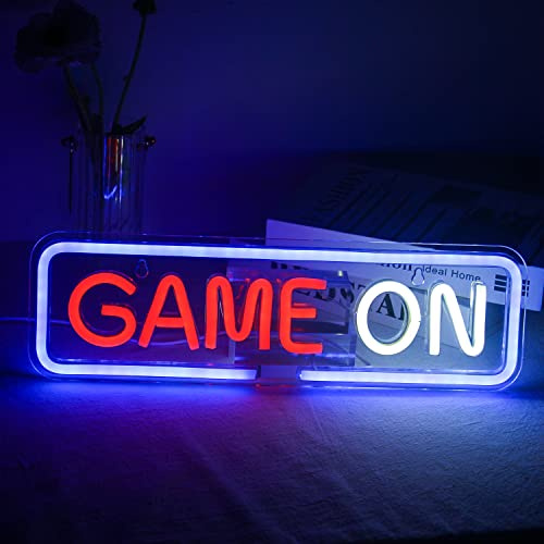 Wanxing Game On Neon Schild Spiel LED Schild Gaming Neon Sign für Wanddeko,Games On LED Schriftzug für Game Room Spielraum Spiel Zone Spielzimmer Wohnzimmer Zimmer Dekoration