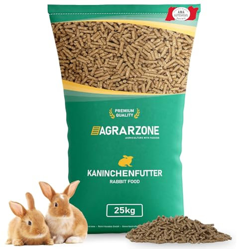 Agrarzone Kaninchenfutter Pellets 25 kg - Hasenfutter 25KG für Kaninchen, Zwergkaninchen, Hasen - Nährstoffreiches Kleintierfutter - AMA-Gütesiegel Zertifiziert, 100% gentechnikfrei