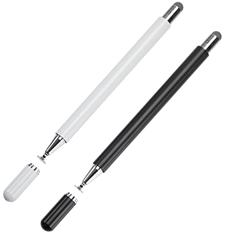 Stylets Universel à Pointe de Disque Capacitif 2 en 1 Stylet de Précision Écran Tactile Stylo Compatible pour Écran Tactile Smartphone, Téléphone, Tablette 2 Pièces (Noir et Blanc)