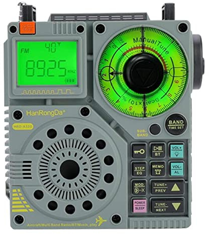 HanRongDa AIR Radio, FM AM WB Shortwave VHF Receiver with NOAA Alerts and Sleep Timer, Bluetooth Speaker Support MicroSD Card, Rechargeable Retro Digital Radios with Backlit and Alarm for Camping A320