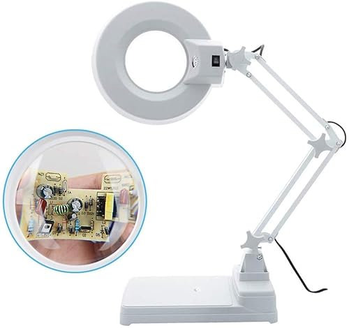HWSY 3X/5X/8X/10X 127MM Bureau 2 en 1 Lampe LED Loupe, Loupe de Lecture avec Support, Lumières LED Lumière du Jour pour Loisirs, Artisanat, Établi, Art du Diamant,a Interesting
