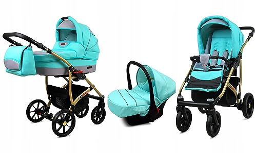 BabyLux® Kinderwagen Set 3 in 1 - Largo - incl. Babywanne, Buggy Sportsitz, Auto-Babyschale - Autositz - Kinderwagenset - Kombikinderwagen mit Wickeltasche, Regenschutz usw.