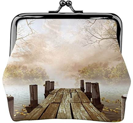 City Train - Mini cartera de piel de microfibra con cierre de beso, compacta, portátil y fácil de llevar., Puente de madera escena del lago, Talla única, Bolsa para monedas