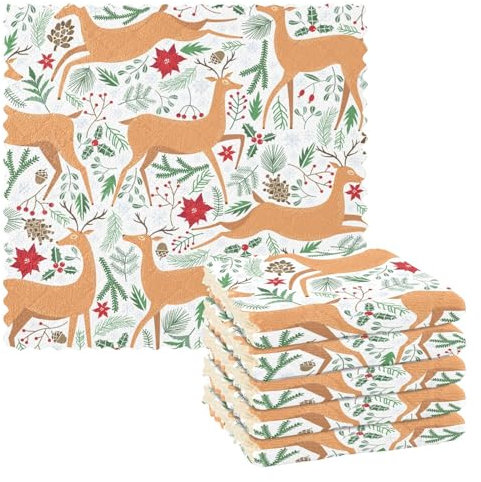 Mnsruu Microfibre Cleaning Cloths Winter Deer Christmas Reusable Dish Cloths for Washing Up 6 Pack Swedish Dishcloth Microfibre Cleaning Towels Washable Duster Rags Cloth Home