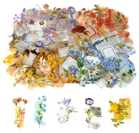 AUAUY 120 Stück Transparente Scrapbooking Aufkleber, PET Blumen Aufkleber Pflanzen Sticker, Flower Stickers, Blumenaufkleber für Scrapbook Fotoalbum Sammelalbum Laptops Handwerk