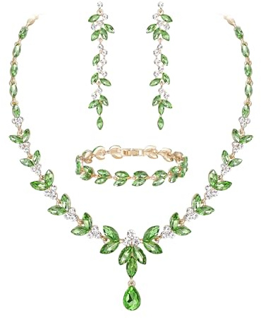 EVER FAITH Schmuckset Österreichisches Kristall Braut Schmuck-Set, Elegante Marquise Strass Blatt Halskette mit baumelnden Ohrringen Tennis-Armband-Set