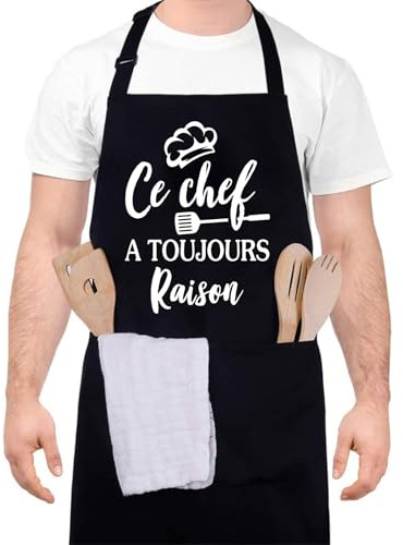 Halinuia Küchenschürze für Herren und Damen, Wasserdicht, Verstellbar Schürze, Grillschürze mit Taschen, Küchenschürze, Geschenk zum Vatertag,Weihnachten,Geburtstag