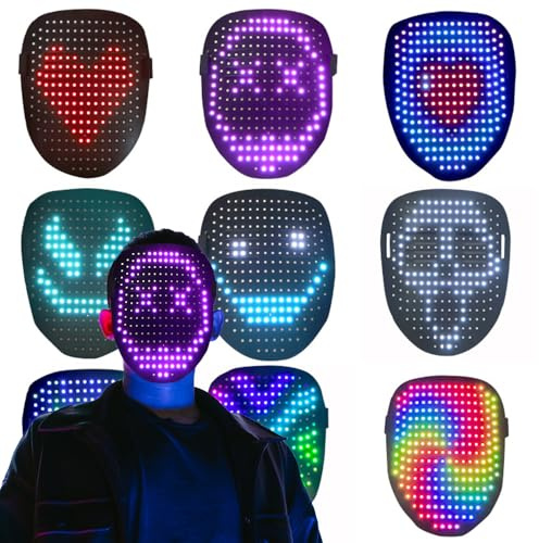 YANGUN LED Mask with Gesture Sensing, LED Halloween Mask, LEDs Light Up Face Masks, Scary Light Up Masks with 50 Static and Dynamic Images, LEDMask for Halloween, Cosplay Party Masquerade, Carnival