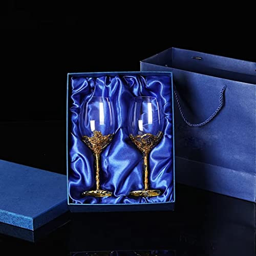 Pintado a mano esmalte copas de vino con caja de Copa de gran dureza con base/tallo de aleación de esmalte, juego de copas de vino tinto sin plomo, copa de vino de 350 ml, decantador de 1500 ml, caja