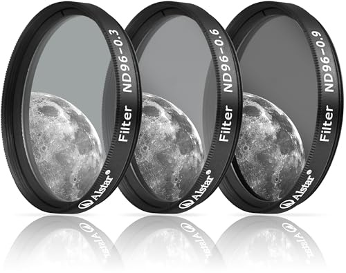 Alstar 5,1 cm Teleskop-Mondfilter ND96-0,9 ND96-0,6 ND96-0,3 Kit für Teleskop-Okular-Zubehör, reduziert Mondblendung und verbessert Mondkrater-Details – 3 Filter-Set