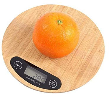 LLMTYO Balance de Cuisine numérique Balance de Cuisine numérique pour Aliments, avec Plate-Forme de pesée en Bambou pour la Cuisson, 5 kg/1 g, Couleur Bois Naturel. (190 x 190 mm)