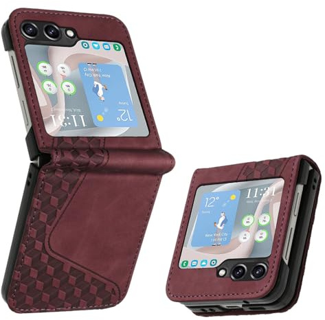 OKZone Fodral för Samsung Galaxy Z Flip 6 - Läder Folio Med Magnetisk Skydd, Plånbok Flip Bok Hölster, Skyddande Skal (Brun)