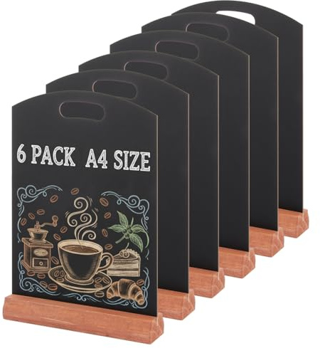 AHAQU 6PCS A4 Table Top Chalkboard, 30x21cm/11.8x8.2 Inches Double Sided Blackboard with Stand, Menu Chalk Board Sign for Wedding, Bar, Restaurant, Party