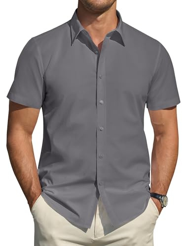 J.VER Hemd Herren Kurzarm Businesshemd Sommerhemd Modische Freizeithemd Hemden Arbeitshemd Männer Outdoor Oberteil,Dunkelgrau,L