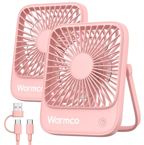 Warmco Ventilador de escritorio USB, 2 unidades, ventilador personal con cable USB C, funcionamiento silencioso de flujo de aire fuerte, ventilador de escritorio USB pequeño de 3 velocidades con