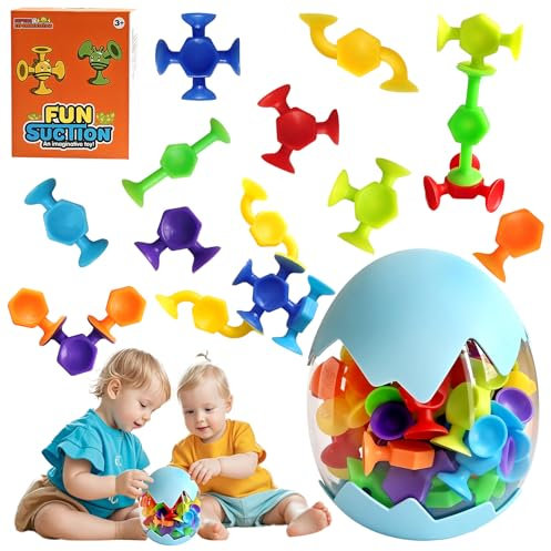 48 Stück Silikon Sauger Spielzeug, Silikon Bausteine Spielzeug, Saugnapf Spielzeug Jungen Und Mädchen, Tragbare Lustig Saugspielzeug Badewannenspielzeug