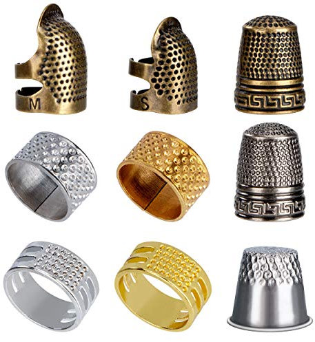 Quilten Fingerhut Fingerschutz, 9 Stück Nähen Fingerhut Fingerspitze Protector Einstellbare Finger Metall Schild Schutz Rutschfest zum Schneidern DIY Retro Handarbeit