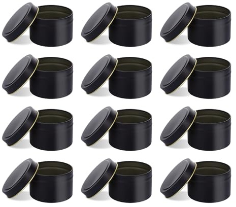 12 Stück Kerzendosen, Gläser für Kerzen, Kerzengläser mit Deckel, 120 ml Metallgläser für DIY Kerzenherstellung Teeblätter Gewürze Salben Kosmetik (Schwarz)