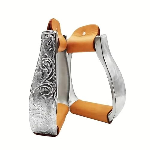 BoBoBn Engraved Aluminum Alloy Horse Stirrups - Durable Equestrian Tack Accessory for Enhanced Riding Comfort and Control - Suitable for All Horse Breeds(Brown)