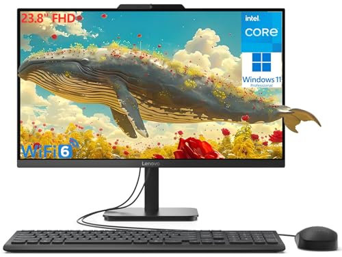 Lenovo 24 Computer desktop FHD All-in-One da 23,8 pollici per Home Office, processore Intel 8-Core (Beat i5-1140G7), RAM DDR4 da 32 GB, SSD PCIe da 4 TB, WiFi 6, Bluetooth, Business AIO, Windows 11