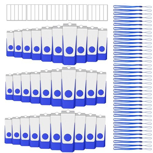 EASTBULL 200 Pack of Bulk Flash Drives 4GB, USB 2.0 Flash Drives Pack 4 GB USB Drives Bulk Thumb Drives for Data Storage with 200 Strings and Labels (Blue)