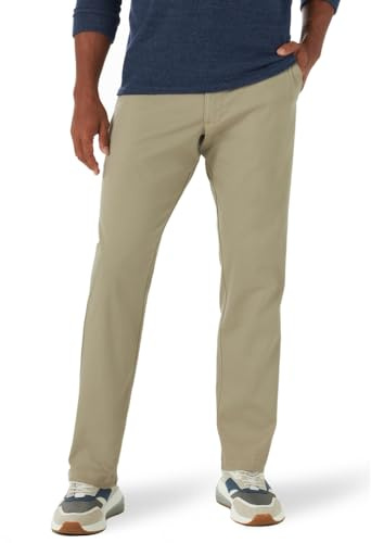 Lee Men's Extreme Motion Flat Front Relaxed Taper Pant, Khaki, 42W x 29L
