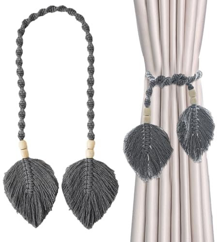 Abrazaderas de Cortinas, abrazas Boho Hechas a Mano, cordón con Perlas, Estilo rústico Chic, Clips Decorativos | Ideal para Cortinas de salón, Dormitorio, decoración Firme, Ambiente Bohemio