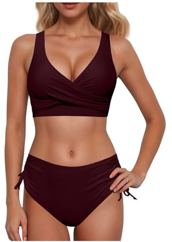 Generisch Bikini Damen Set High Waist Große Brüste Größen Push Up Oberteil Badeanzug Bauchweg Zweiteiler Elegant Shape Bikinis 2 Teilig Badebekleidung Mollige Frauen Bustier Ohne Bügel