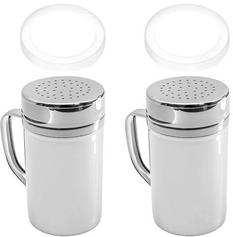 Hoypeyfiy 2Pcs Flour Salt Dredge Shakers, Seasonings Spice Shakers with Lid, Stainless Steel,for Sugar Chocolate Cocoa (14 Ounce)