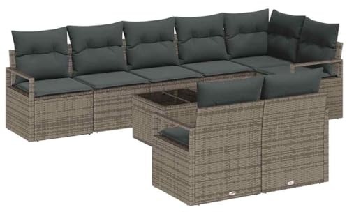 vidaXL 8-delad trädgårdsoffa med kuddar svart poly rattan