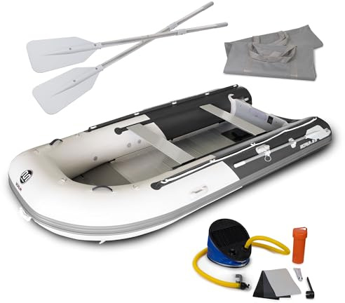 3m - 4,7m Aufblasbare Schlauchboote, grau - dunkelgrau, Aluminiumboden, inkl. Zubehör, Angelboot, Paddelboot, Motorboot Kategorie C 300, 330, 360, 390, 420, 470 cm