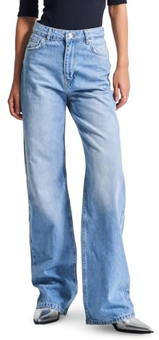 IT'S BASIC Straight Wide Leg Jeans for Women High Waisted, Relaxed Fit Trendy Womens Jeans Loose Denim Pants, Stonewashed Vintage Blue