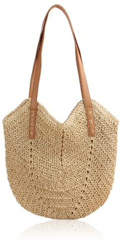 WJWINER Stroh Handtasche Damen, Böhmische Strandtasche, Strohtaschen Böhmische Handgewebt, Handgewebt Schultertaschen, Sommer Mode, Lässige Schultertaschen, für Reisen, Urlaub, Strand
