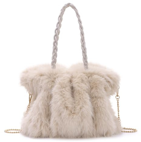 EVEOUT Plüsch Schultertasche Damen Elegante Kunstfell Handtasche Große Weiche Flauschige Pelzige Umhängetasche für Herbst und Winter