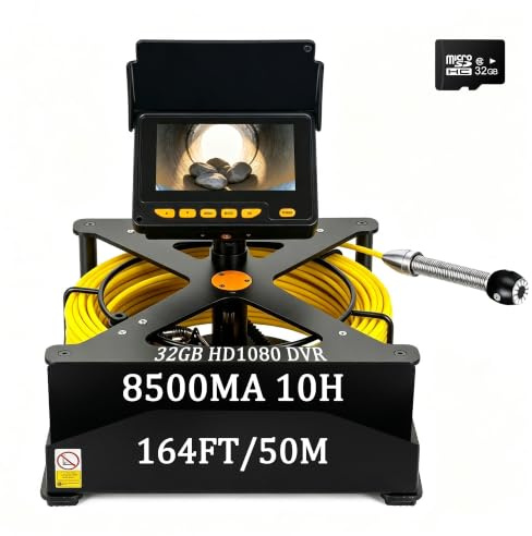 Cámara de Alcantarillado 50m, cámara de inspección de tuberías de 4.3 Pulgadas con función DVR y 6 Luces LED, Endoscopio Industrial Impermeable IP68 de 17 mm