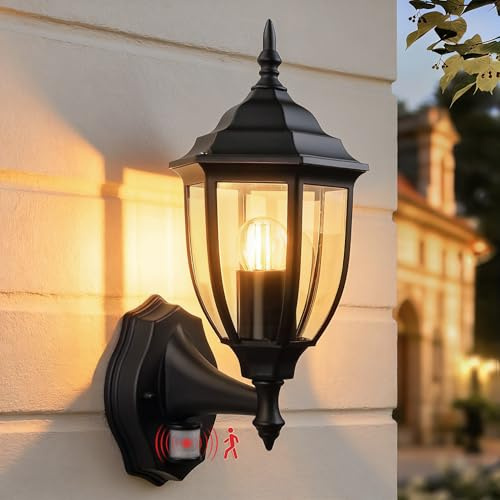 Yaolon Outdoor Wall Light with Motion Sensor, Adjustable Mains Powered PIR Security Light, Waterproof Aluminium for Porch Garage