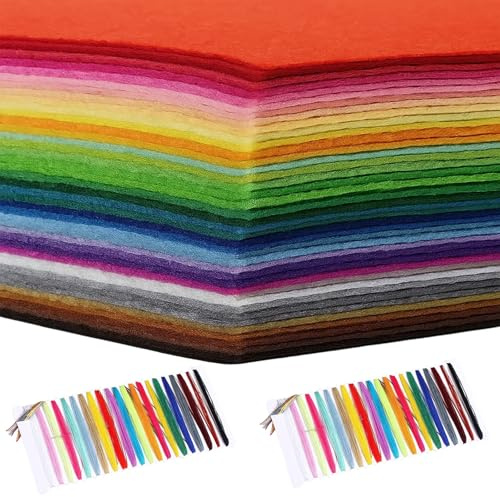 JqruiTbeis Filz Zum Basteln, 40 Farben Bastelfilz Set Mit Fäden Und Nadeln, 15cm X 20cm Filzstücke, Ideal Für Kreative Projekte Und Handarbeiten