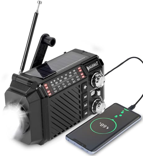Emergency Radio with Solar, Hand Crank & USB-C Charging - 2600mAh Battery-Powered Portable Radio for FM/AM/SW Reception, Torch & SOS Alarm - Black (Wind Up, Rechargeable, Battery Operated)