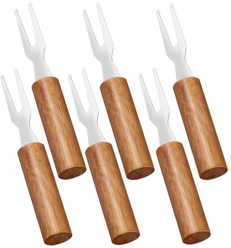 VALICLUD Lot de 6 Fourchettes à Maïs pour Barbecue en Acier Inoxydable Supports à Brochettes Réutilisables Manche Ergonomique en Bois Accessoires pour Grillades D’Extérieur et Pique-
