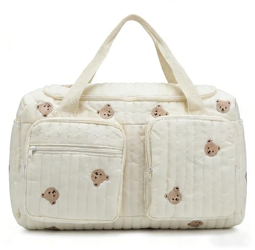 48x22cm Gesteppte Wickeltasche, Wickeltasche, Wickeltasche Tragetasche | Stilvolle Große Kapazität Baumwolle Reise Henkeltaschen Tragbare, Mom Bag Diaper Bag für Krankenhaus- und Wochenendreisen