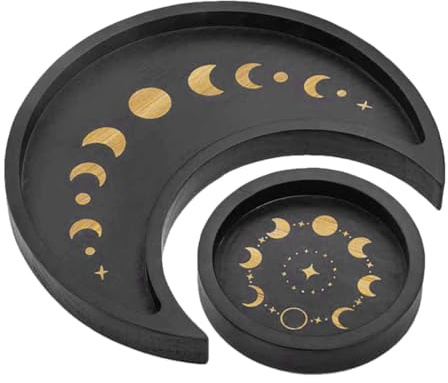 BESPORTBLE Plateau de Rangement en Bois Compact Forme Soleil et Lune Assiette Décorative Polyvalente pour Bijoux Huiles Essentielles et Cosmétiques Surface Lisse Facile à Nettoyer
